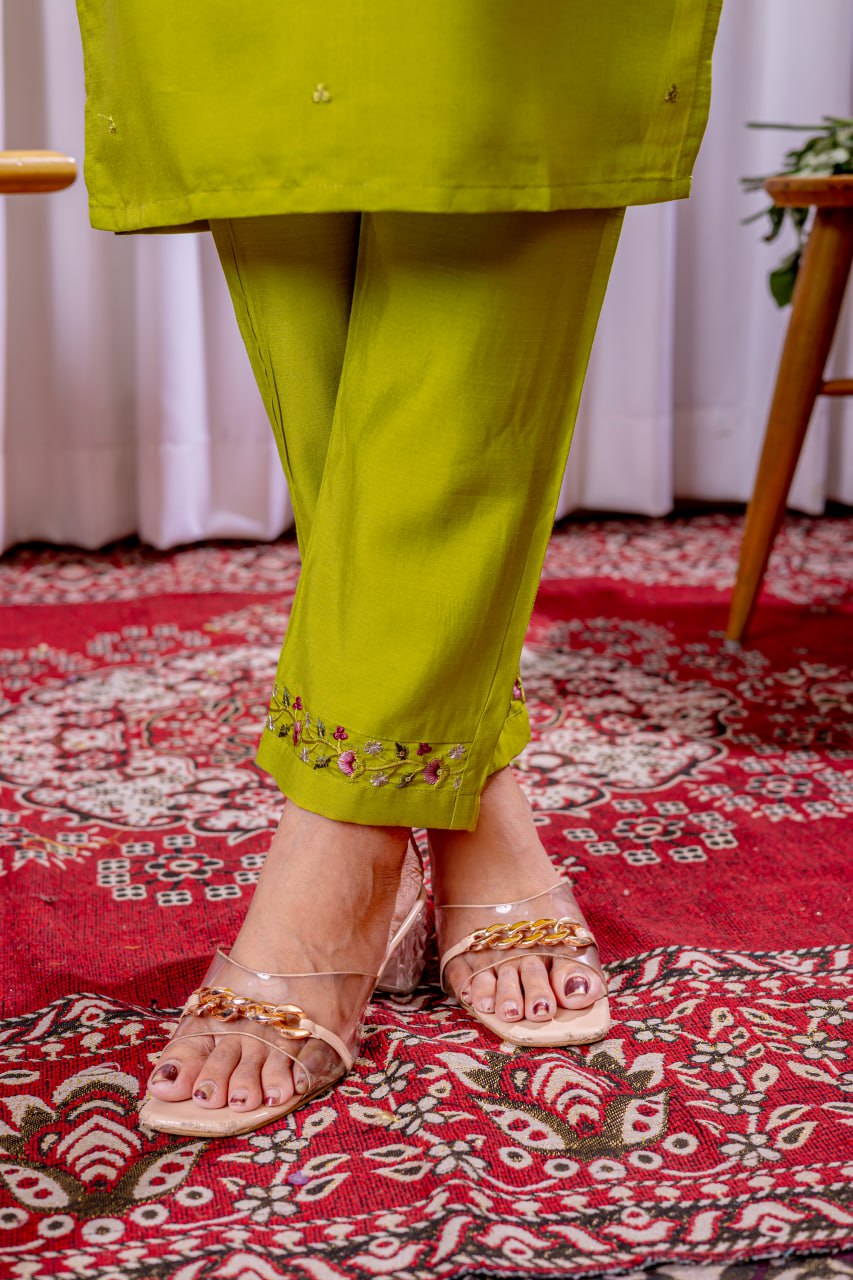 Moonpalav Lime Green Viscose Silk Luxury Suit with Digital Print Dupatta