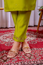 Moonpalav Lime Green Viscose Silk Luxury Suit with Digital Print Dupatta
