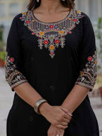 Moonpalav Midnight Black Roman Silk Sequinned Kurta Set with Jacquard Dupatta