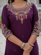 Moonpalav Rich Wine Roman Silk Kurta Set with Jacquard Meena Dupatta