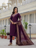 Moonpalav Rich Wine Roman Silk Kurta Set with Jacquard Meena Dupatta