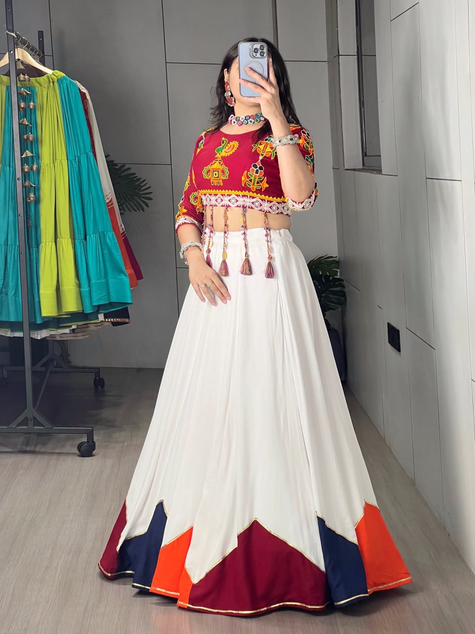 Navratri Special Fully Stitched Rayon Cotton Lehenga Choli with 6-Meter Flair