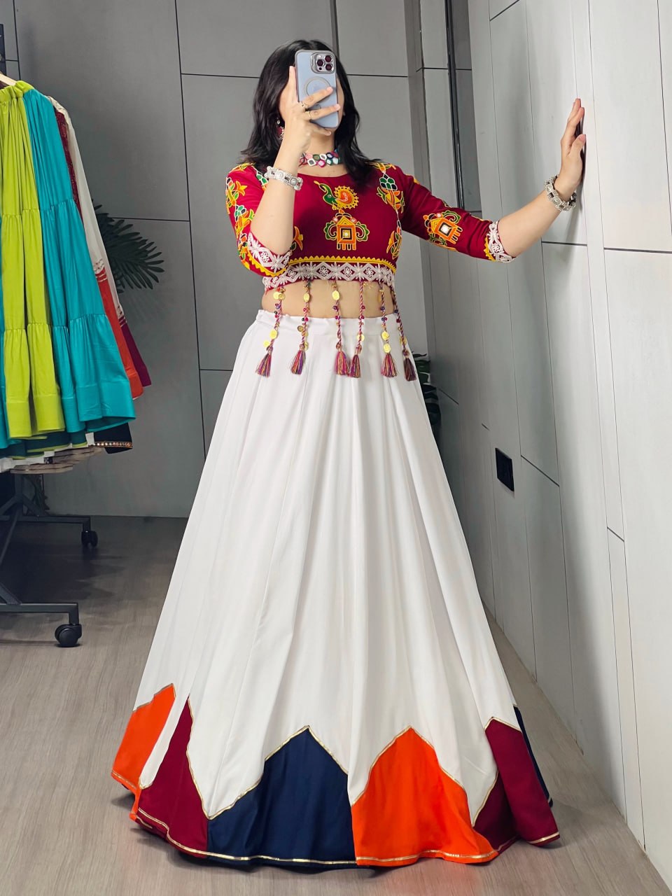 Navratri Special Fully Stitched Rayon Cotton Lehenga Choli with 6-Meter Flair