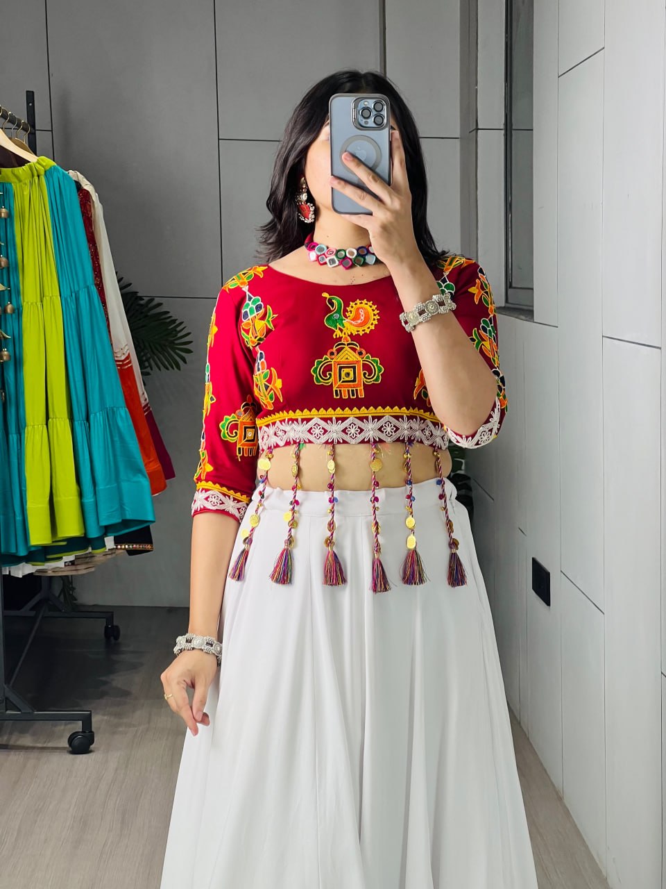 Navratri Special Fully Stitched Rayon Cotton Lehenga Choli with 6-Meter Flair