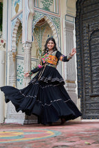 Pure Cotton Black Navratri Lehenga Choli with Gamthi Work Koti & 9 Meter Flair