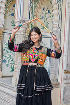Pure Cotton Black Navratri Lehenga Choli with Gamthi Work Koti & 9 Meter Flair