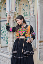 Pure Cotton Black Navratri Lehenga Choli with Gamthi Work Koti & 9 Meter Flair