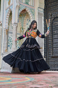 Pure Cotton Black Navratri Lehenga Choli with Gamthi Work Koti & 9 Meter Flair