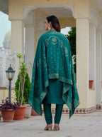 Moonpalav Bottle Green Roman Silk Sequinned Kurta Set with Jacquard Dupatta
