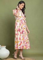 Casual Summer Floral Button-Down Midi Dress - Short Sleeve