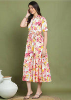 Casual Summer Floral Button-Down Midi Dress - Short Sleeve