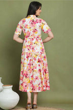 Casual Summer Floral Button-Down Midi Dress - Short Sleeve