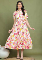Casual Summer Floral Button-Down Midi Dress - Short Sleeve