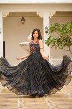 Stunning 12-Meter Big Flair Georgette Bandhani Gown with Gamathi & Mirror Work