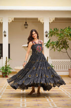 Stunning 12-Meter Big Flair Georgette Bandhani Gown with Gamathi & Mirror Work