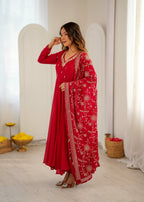 Trending Red Flared Anarkali Gown with Heavy Dupatta