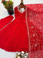 Trending Red Flared Anarkali Gown with Heavy Dupatta