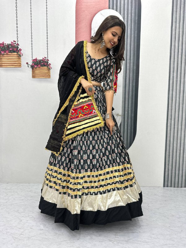 Premium Black Rayon Cotton Lehenga Choli with Gamathi Work & 6-Meter Flair