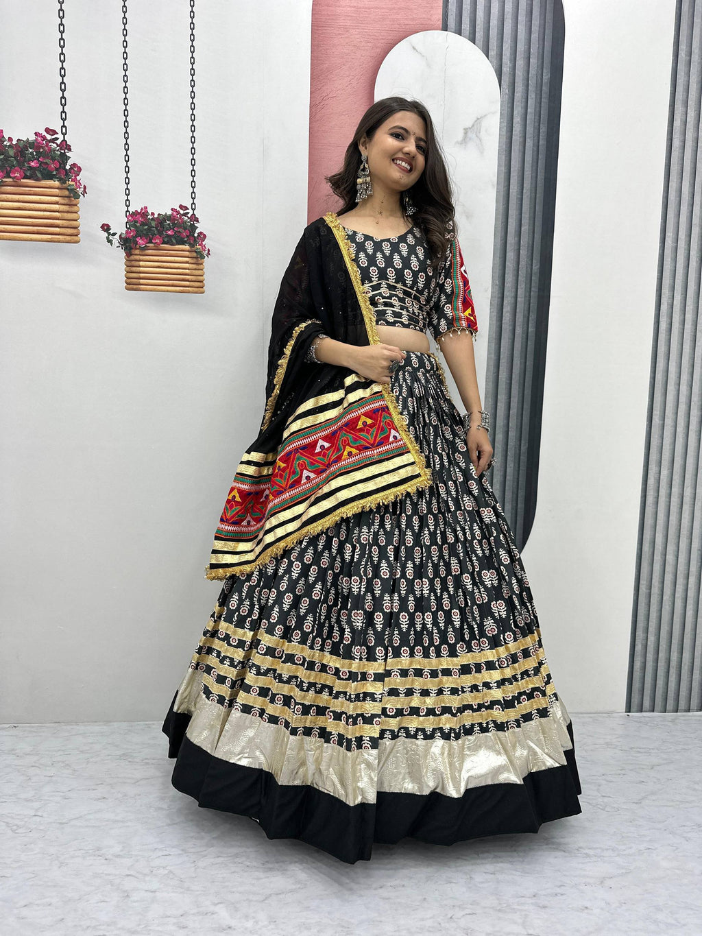 Premium Black Rayon Cotton Lehenga Choli with Gamathi Work & 6-Meter Flair
