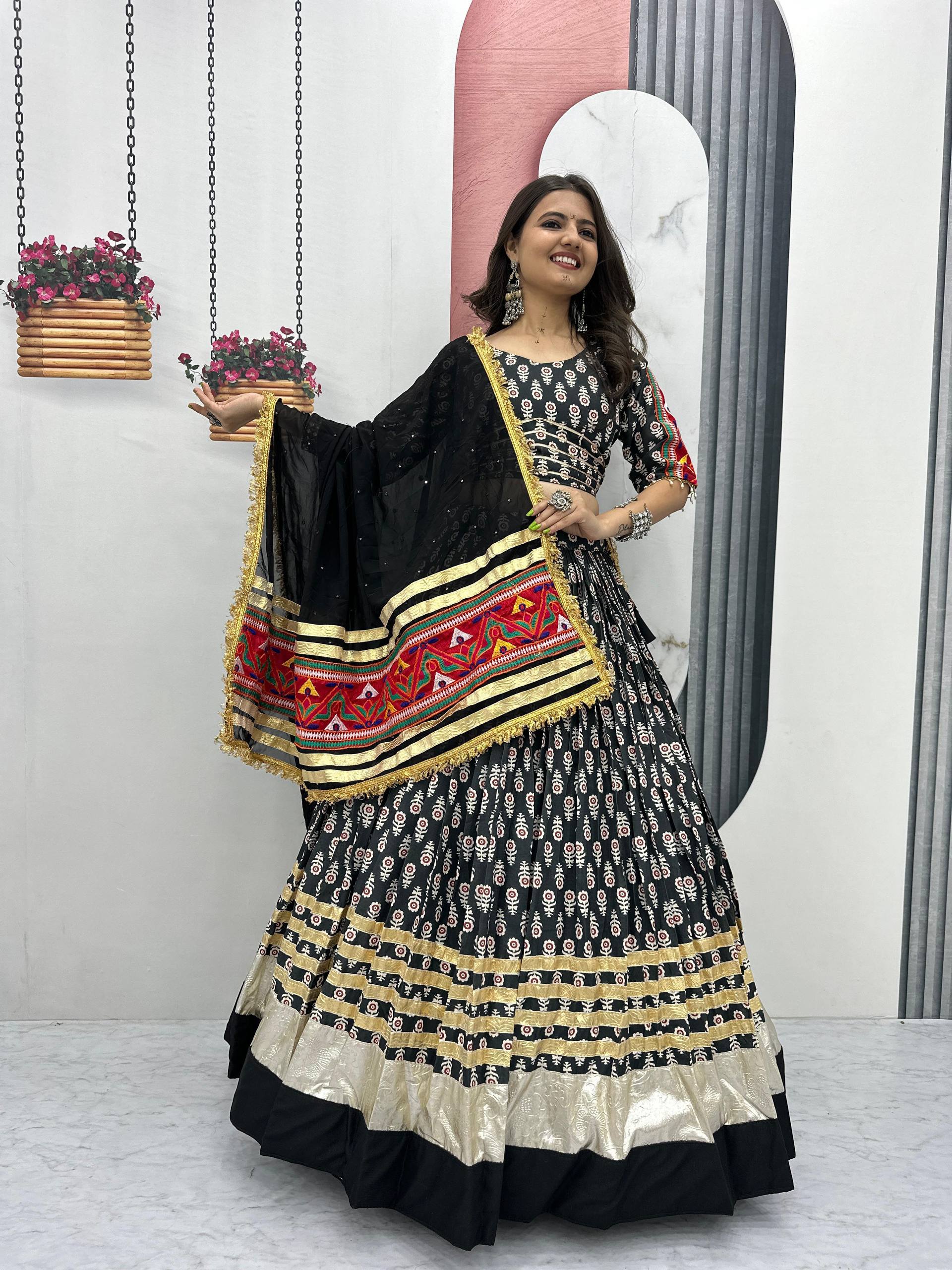 Premium Black Rayon Cotton Lehenga Choli with Gamathi Work & 6-Meter Flair