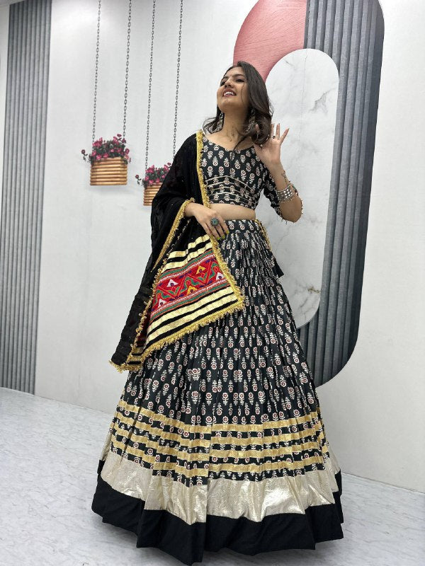 Premium Black Rayon Cotton Lehenga Choli with Gamathi Work & 6-Meter Flair