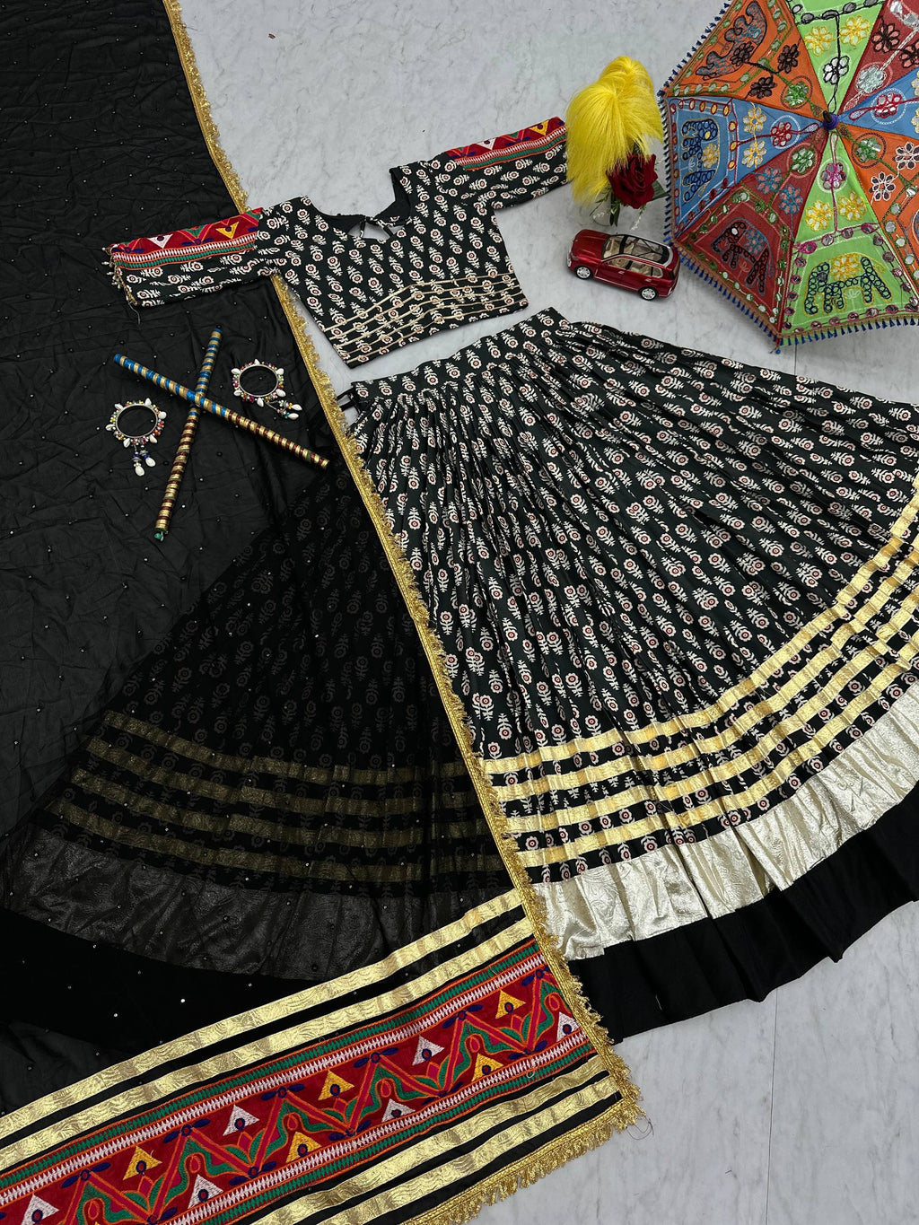 Premium Black Rayon Cotton Lehenga Choli with Gamathi Work & 6-Meter Flair