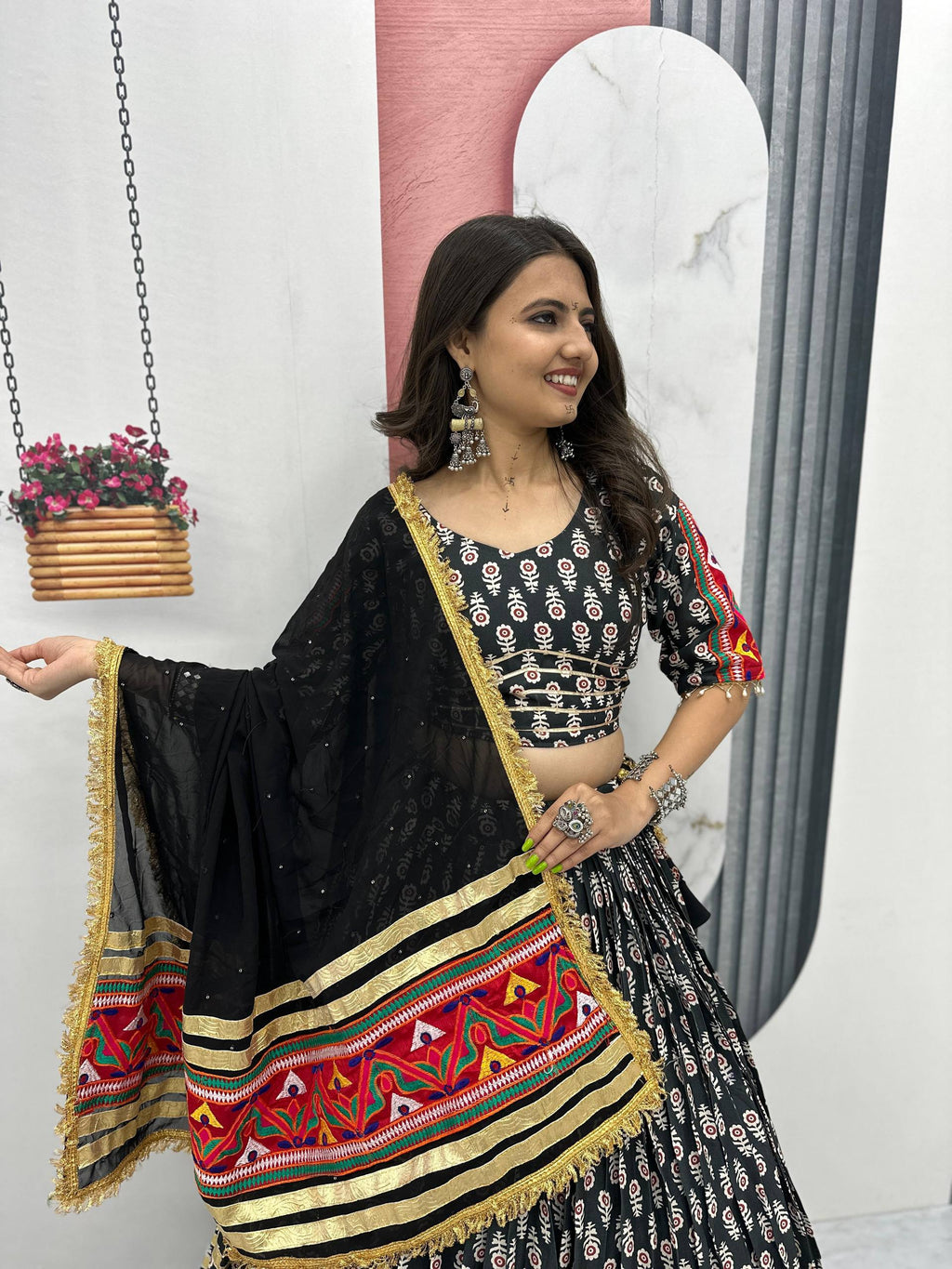 Premium Black Rayon Cotton Lehenga Choli with Gamathi Work & 6-Meter Flair