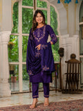 Purple Marina Silk Hand Embroidered Kurti Set with Maslin Dupatta