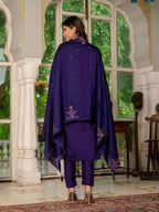 Purple Marina Silk Hand Embroidered Kurti Set with Maslin Dupatta
