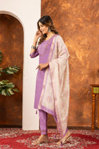 Moonpalav Lavender Mist Marina Silk Festive Suit with Digital Print Dupatta
