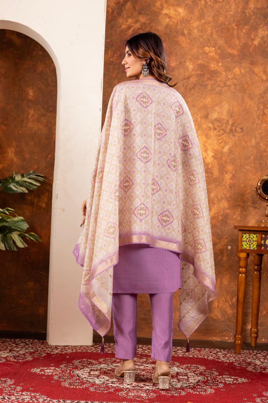 Moonpalav Lavender Mist Marina Silk Festive Suit with Digital Print Dupatta