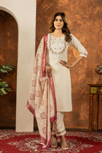 Moonpalav Pearl Cream Marina Silk Luxury Suit with Digital Print Dupatta