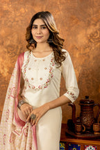 Moonpalav Pearl Cream Marina Silk Luxury Suit with Digital Print Dupatta
