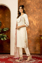 Moonpalav Pearl Cream Marina Silk Luxury Suit with Digital Print Dupatta