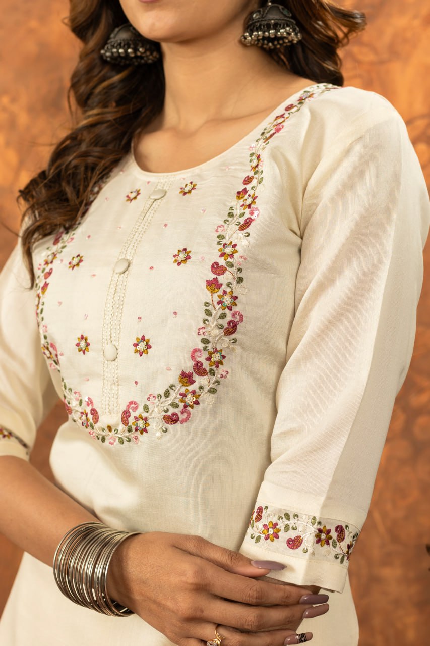 Moonpalav Pearl Cream Marina Silk Luxury Suit with Digital Print Dupatta