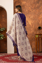 Moonpalav Deep Purple Marina Silk Embroidered Suit with Digital Print Dupatta