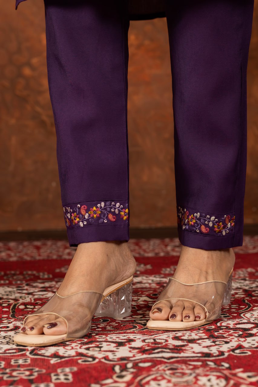Moonpalav Royal Wine Marina Silk Embroidered Suit with Digital Print Dupatta