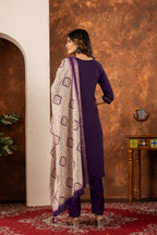 Moonpalav Royal Wine Marina Silk Embroidered Suit with Digital Print Dupatta