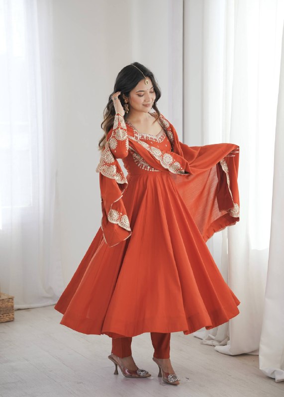 Royal Embroidered Sequence Roman Silk Anarkali Suit Set – Ready to Wear