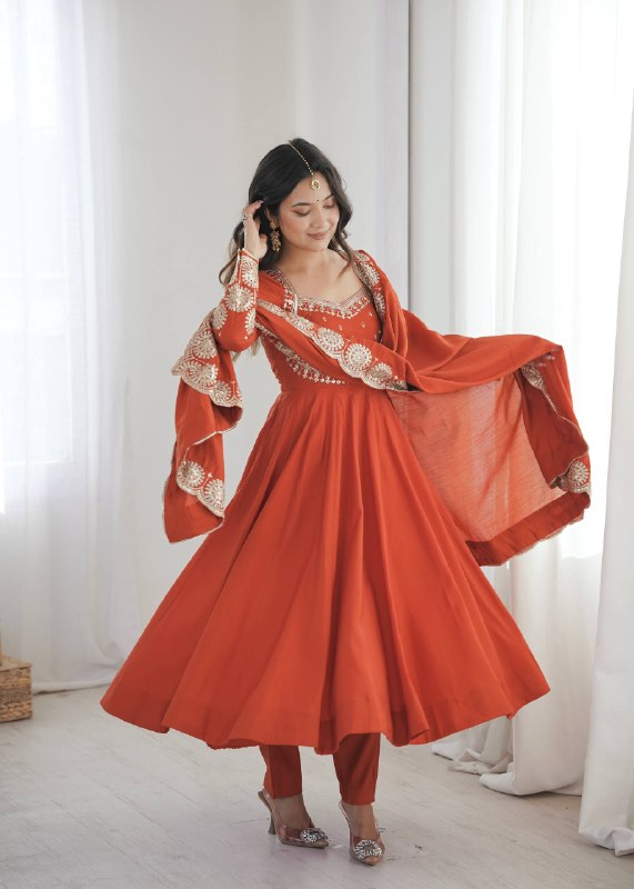 Royal Embroidered Sequence Roman Silk Anarkali Suit Set – Ready to Wear