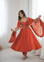 Royal Embroidered Sequence Roman Silk Anarkali Suit Set – Ready to Wear