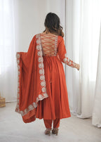 Royal Embroidered Sequence Roman Silk Anarkali Suit Set – Ready to Wear
