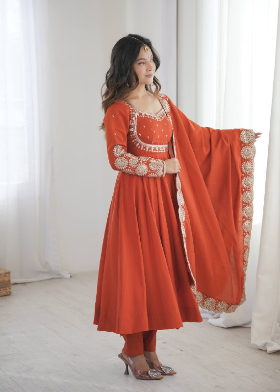 Royal Embroidered Sequence Roman Silk Anarkali Suit Set – Ready to Wear