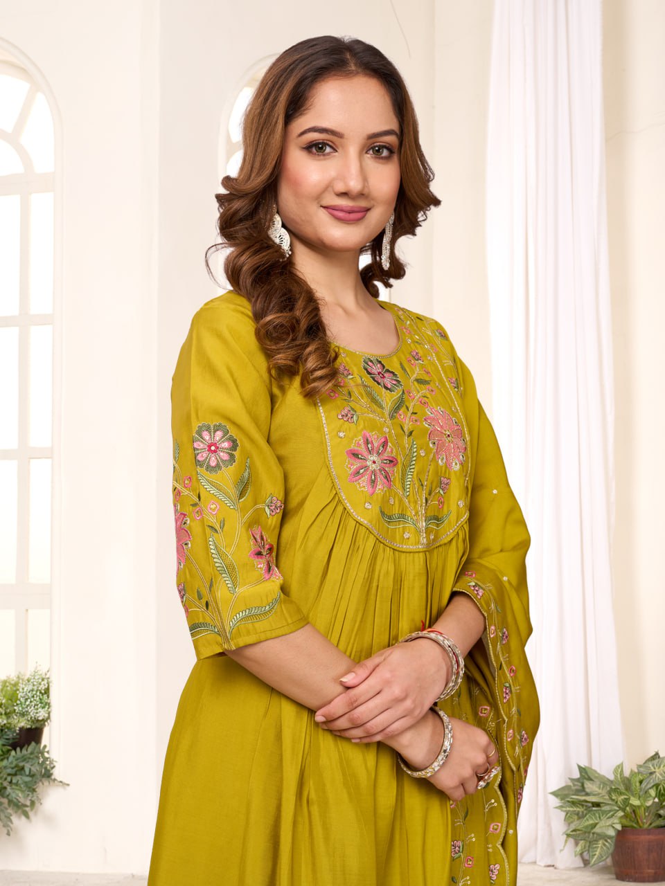 Moonpalav Signature Lemon Roman Silk Anarkali Suit Set