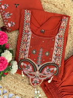 Moonpalav Rust Orange Sequinned Roman Silk Anarkali Kurta Set