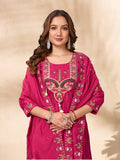 Moonpalav Rani Pink Roman Silk Handwork Anarkali Suit with Dupatta