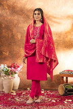 Moonpalav Hot Pink Marina Silk Designer Suit with Meena Work Dupatta