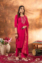 Moonpalav Hot Pink Marina Silk Designer Suit with Meena Work Dupatta