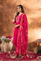Moonpalav Hot Pink Marina Silk Designer Suit with Meena Work Dupatta