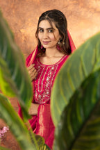 Moonpalav Hot Pink Marina Silk Designer Suit with Meena Work Dupatta